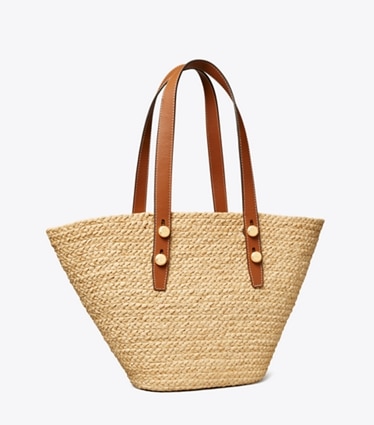 Tory Burch designer tote bags Small Romy Basket Tote in Natural angle