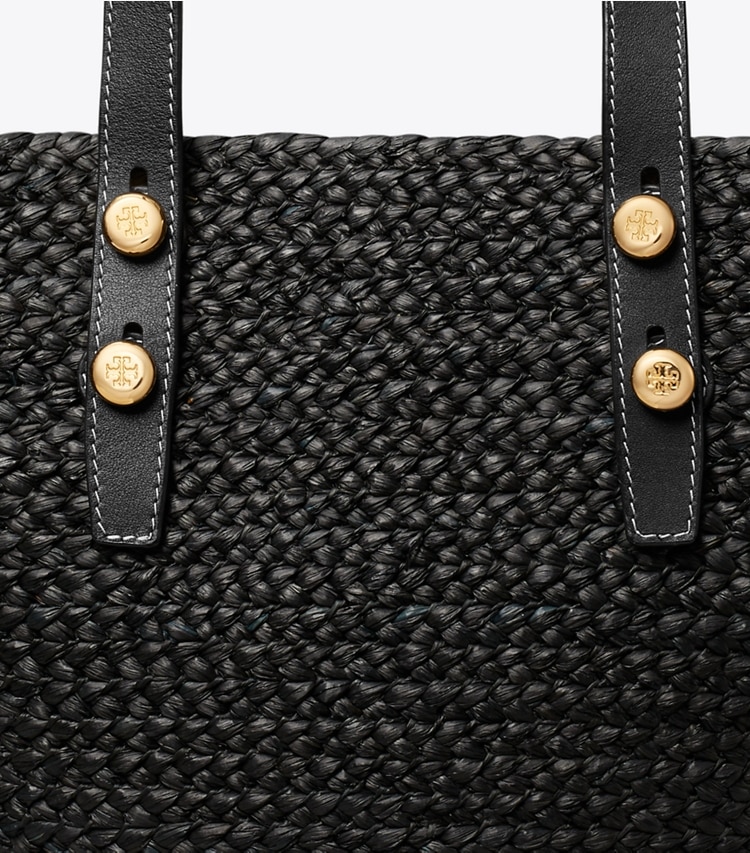 Tory Burch designer tote bags Small Romy Basket Tote in Black detail