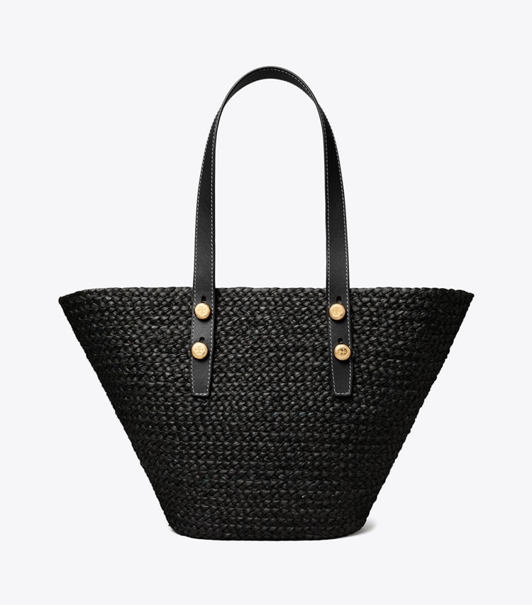 Tory Burch designer tote bags Small Romy Basket Tote in Black front