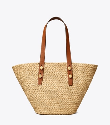 Tory Burch designer tote bags Small Romy Basket Tote in Natural front