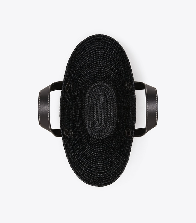 Tory Burch designer tote bags Small Romy Basket Tote in Black overhead