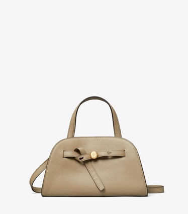 Tory Burch designer クロスボディバッグ ロミー スモール バウレット in Soft Cement front