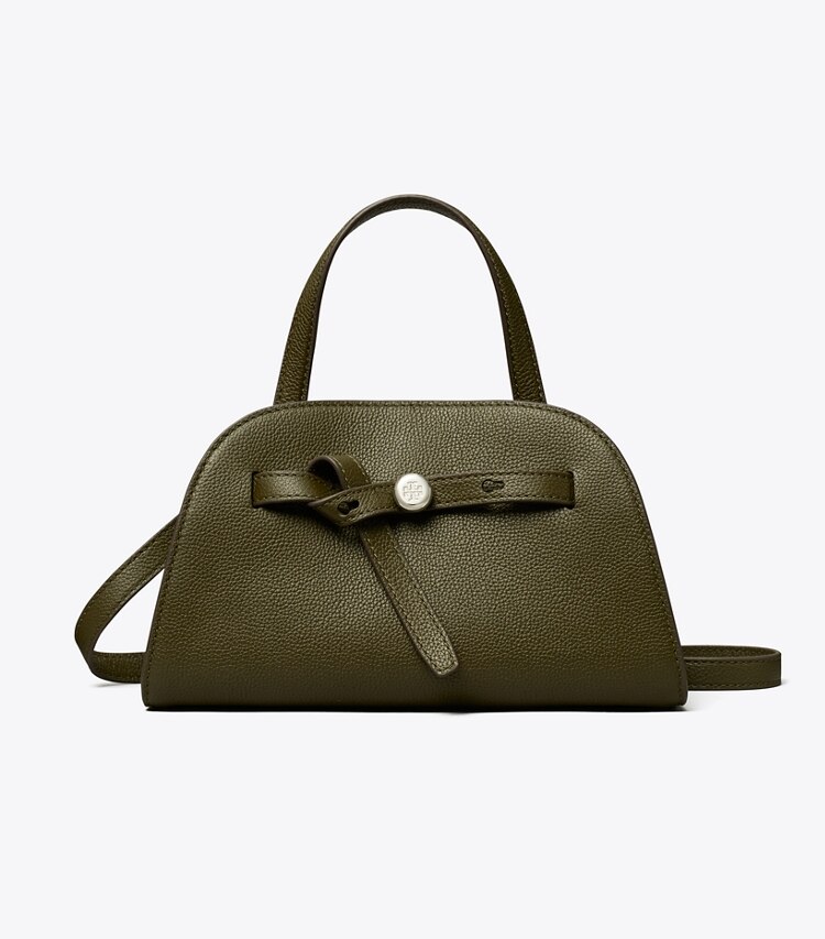 Tory Burch designer crossbody bags Small Romy Bauletto in Dark Olive front