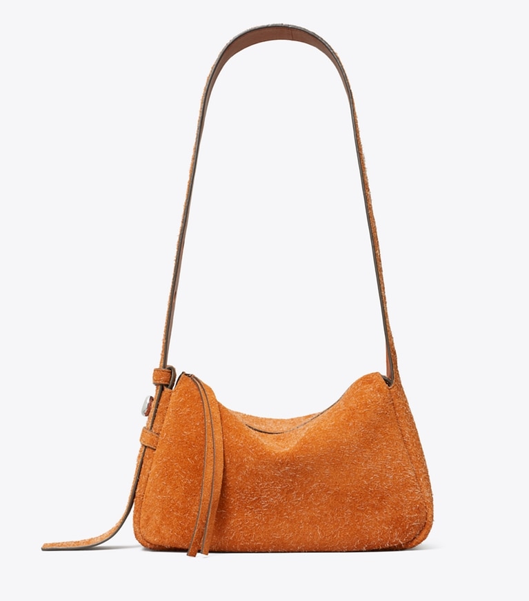 Tory Burch designer shoulder bags Small Romy Brushed Suede Shoulder Bag in ROUGH RUST angle