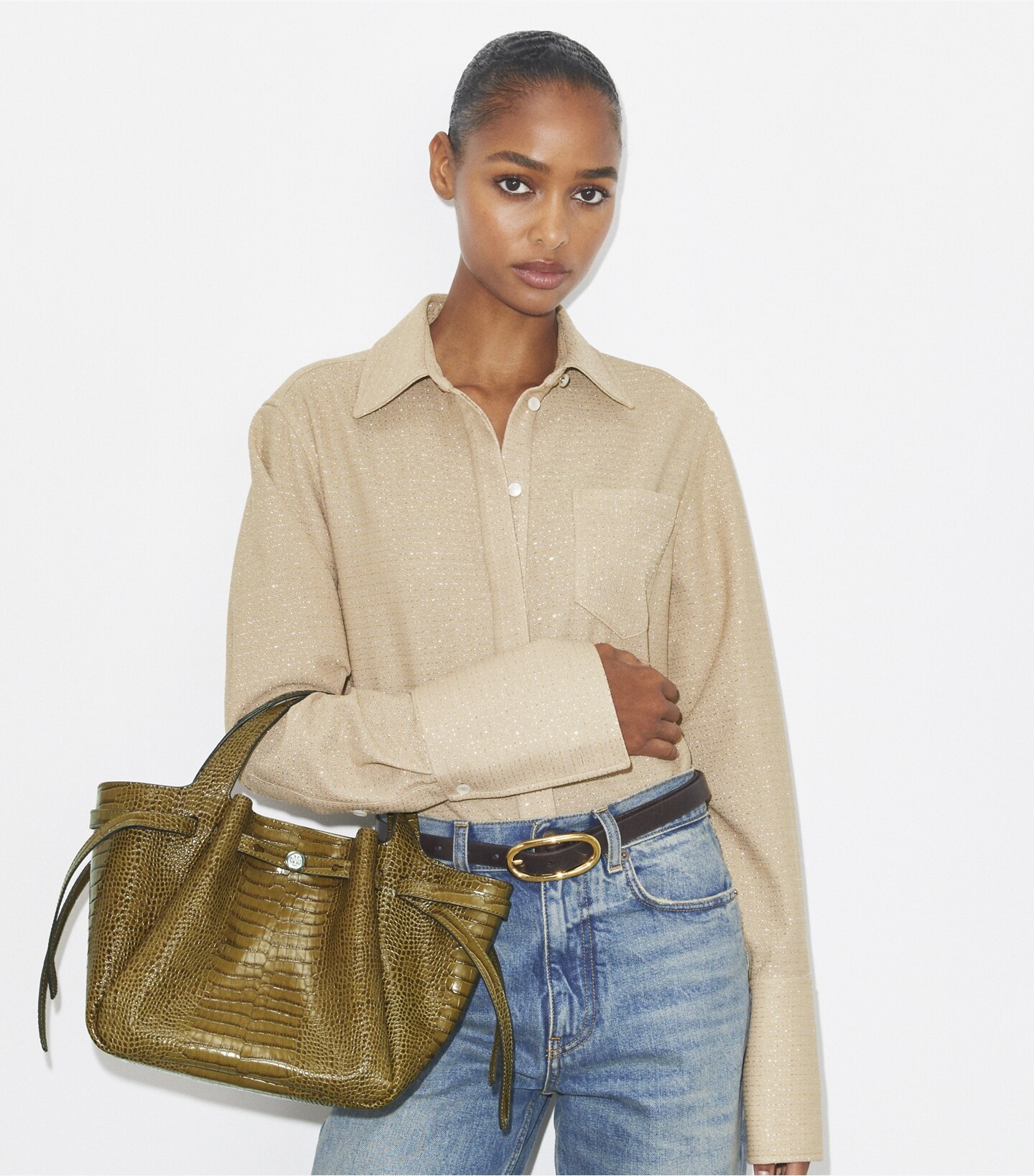 Small Romy Croc-Embossed Tote