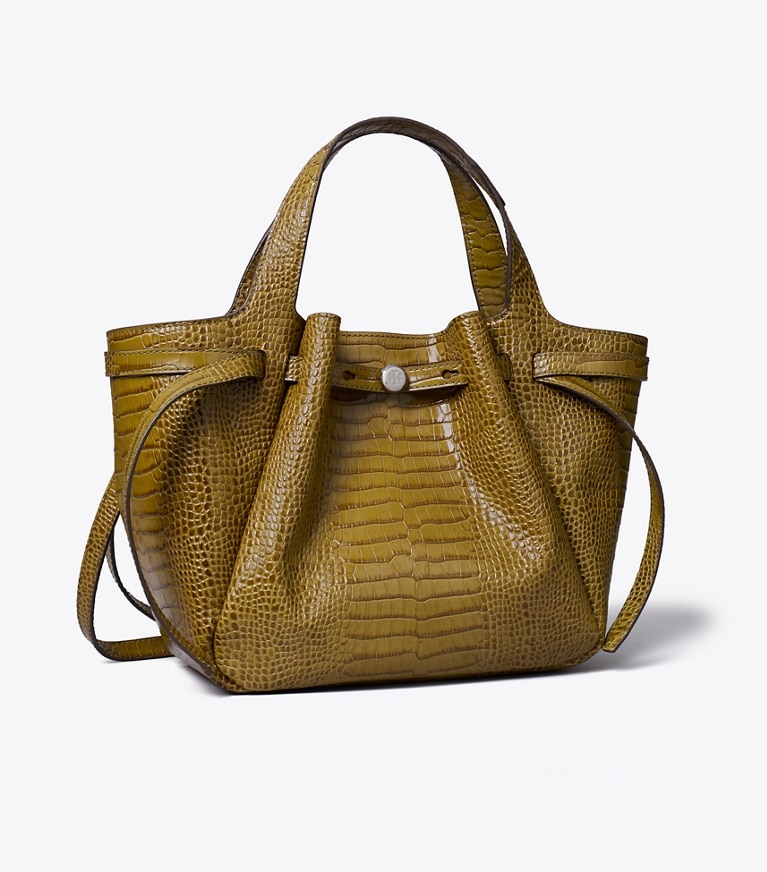 Tory Burch designer satchels Small Romy Croc-Embossed Tote in Shroom angle