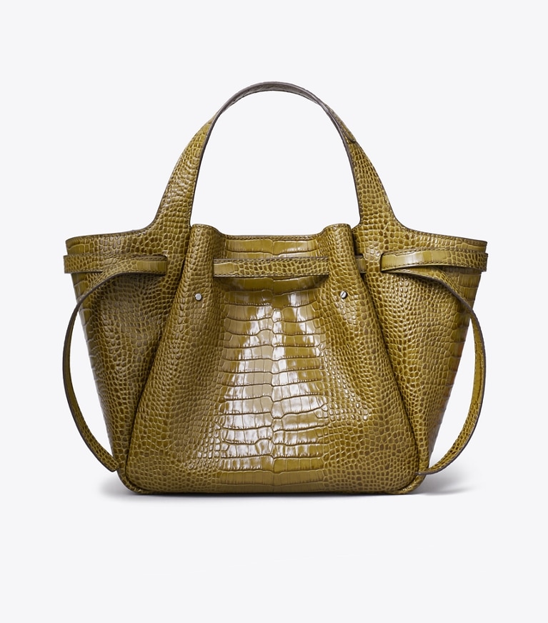 Tory Burch designer satchels Small Romy Croc-Embossed Tote in Shroom angle