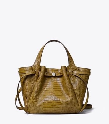 Tory Burch designer satchels Small Romy Croc-Embossed Tote in Shroom front