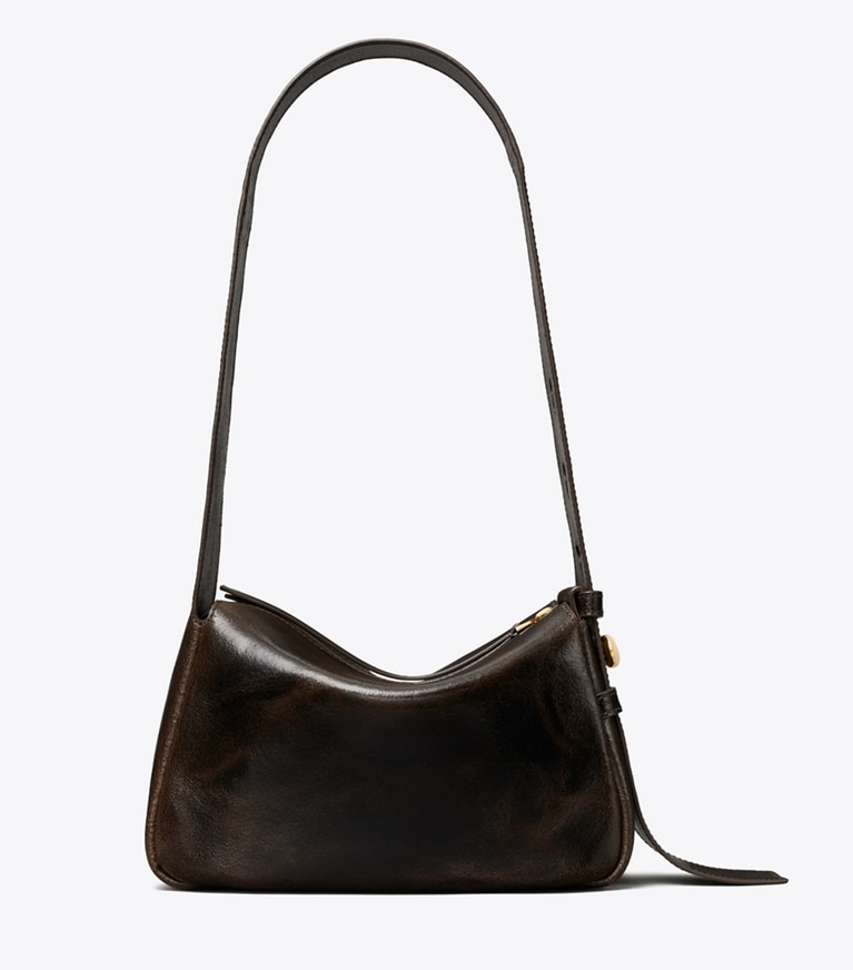Tory Burch designer shoulder bags Small Romy Distressed Shoulder Bag in Dark Brown back