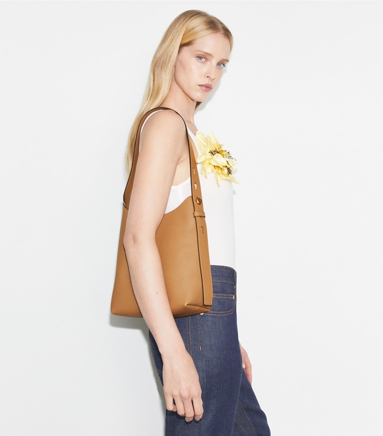 Tory Burch designer hobo bags Small Romy Hobo Bag in Tiramisu angle
