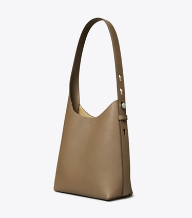 Tory Burch designer hobo bags Small Romy Hobo Bag in Wild Mushroom angle