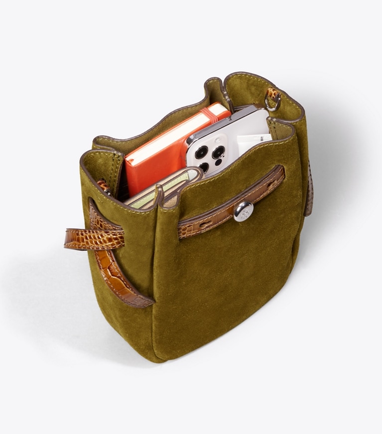 Tory Burch designer crossbody bags Small Romy Suede Crossbody in Deep Olive angle