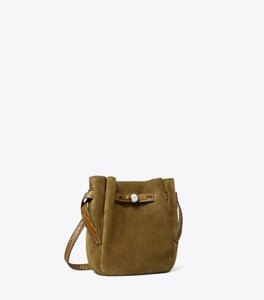 Tory Burch designer crossbody bags Small Romy Suede Crossbody in Deep Olive angle