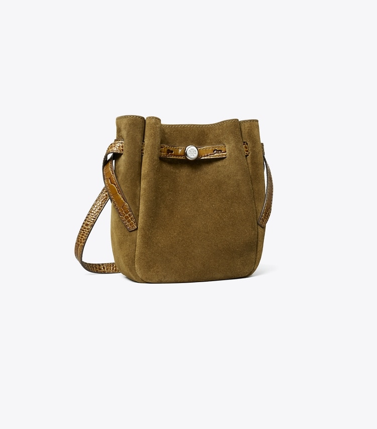 Tory Burch designer crossbody bags Small Romy Suede Crossbody in Deep Olive angle