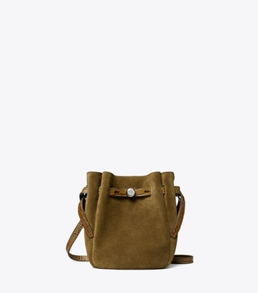 Tory Burch designer crossbody bags Small Romy Suede Crossbody in Deep Olive front