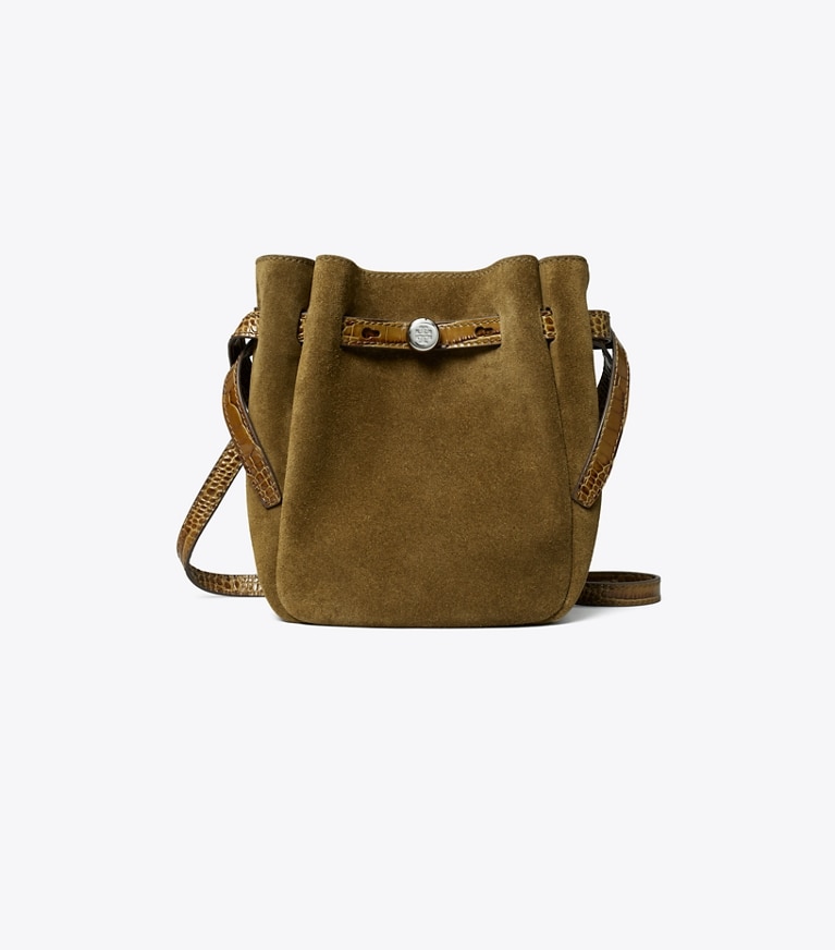 Tory Burch designer crossbody bags Small Romy Suede Crossbody in Deep Olive angle