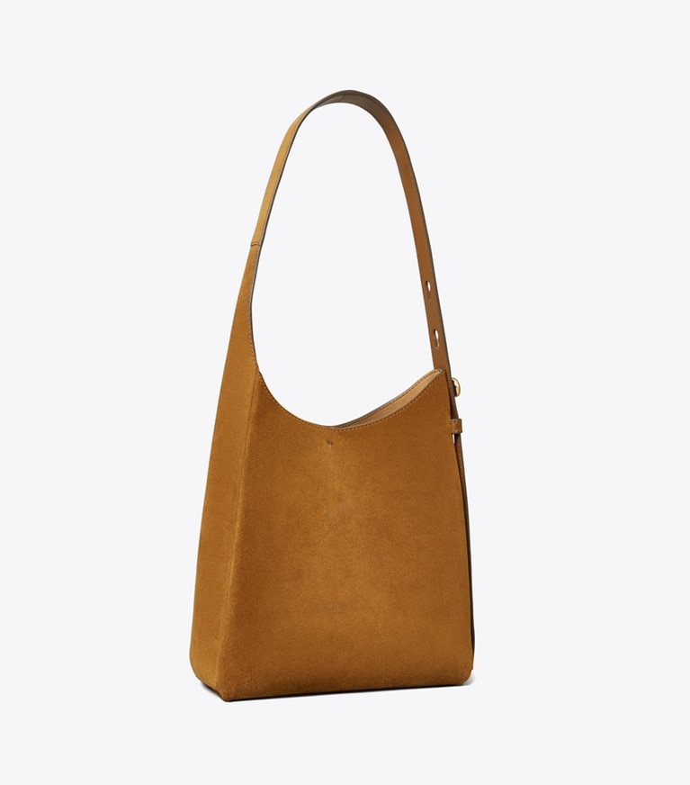 Tory Burch designer hobo bags Small Romy Suede Hobo Bag in Park Bench angle