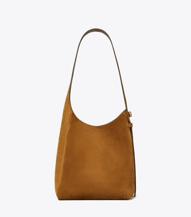 Tory Burch designer hobo bags Small Romy Suede Hobo Bag in Park Bench front