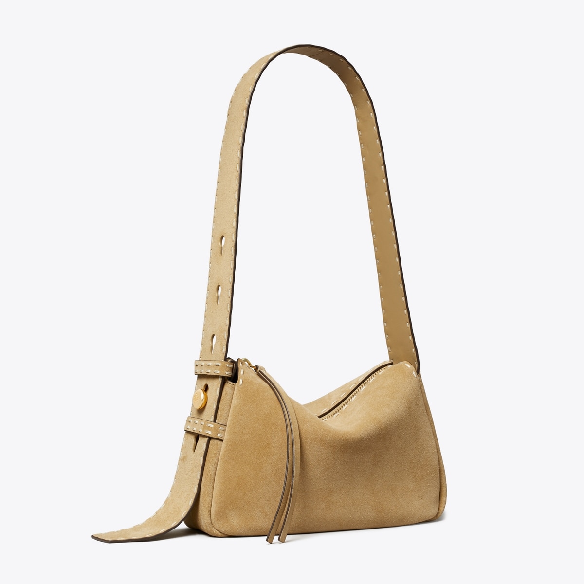 Small Romy Suede Pick Stitch Shoulder Bag: Women's Designer