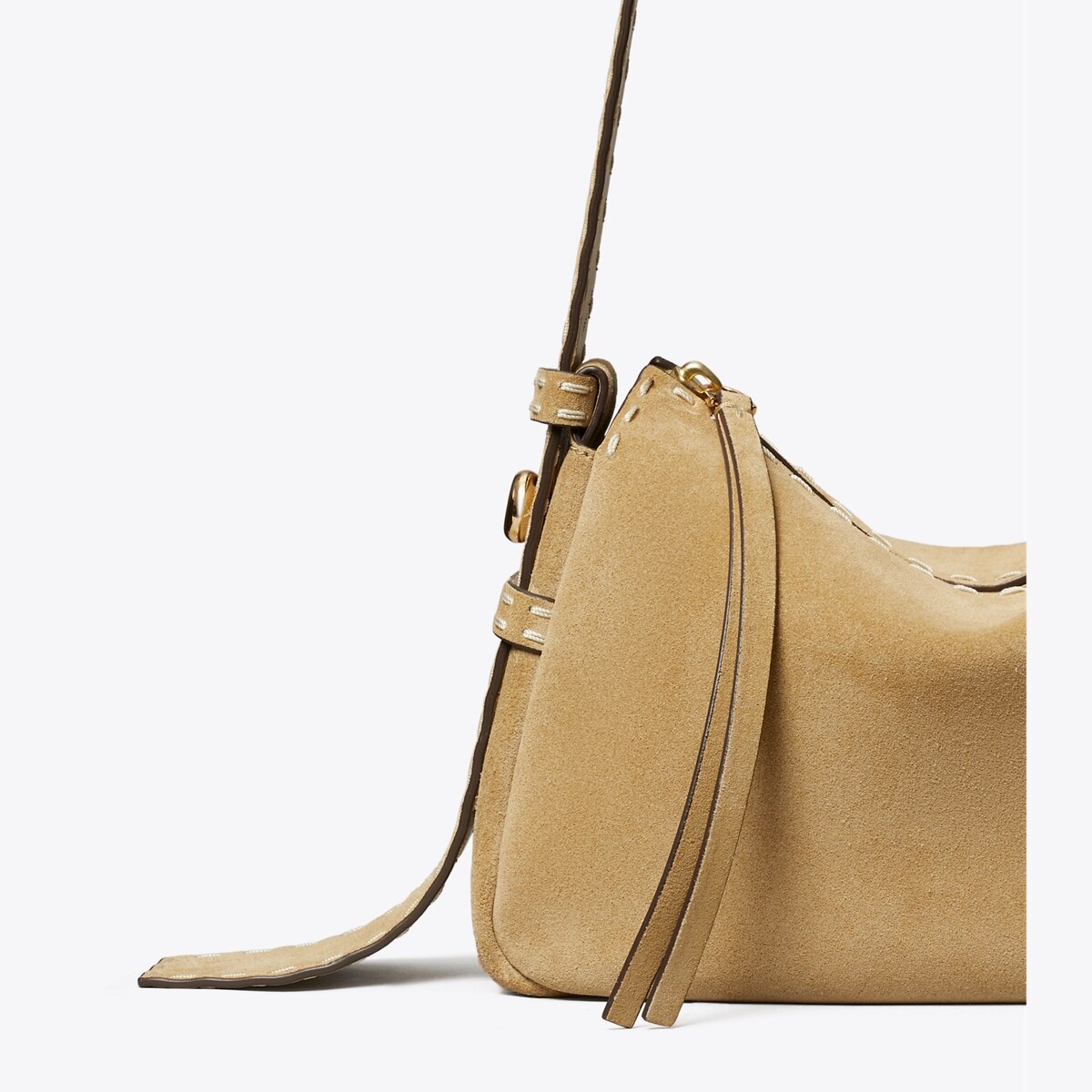 Small Romy Suede Pick Stitch Shoulder Bag: Women's Designer
