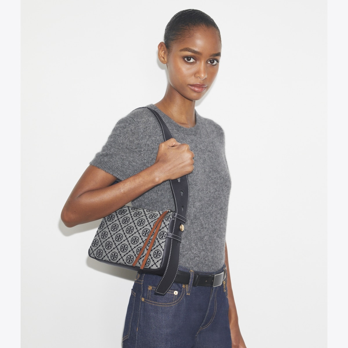 Small Romy T Monogram Shoulder Bag: Women's Designer