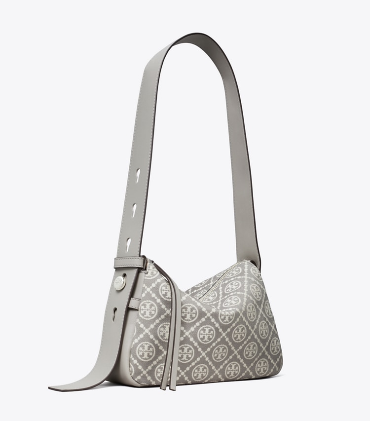 Tory Burch designer shoulder bags Small Romy T Monogram Shoulder Bag in Gray angle