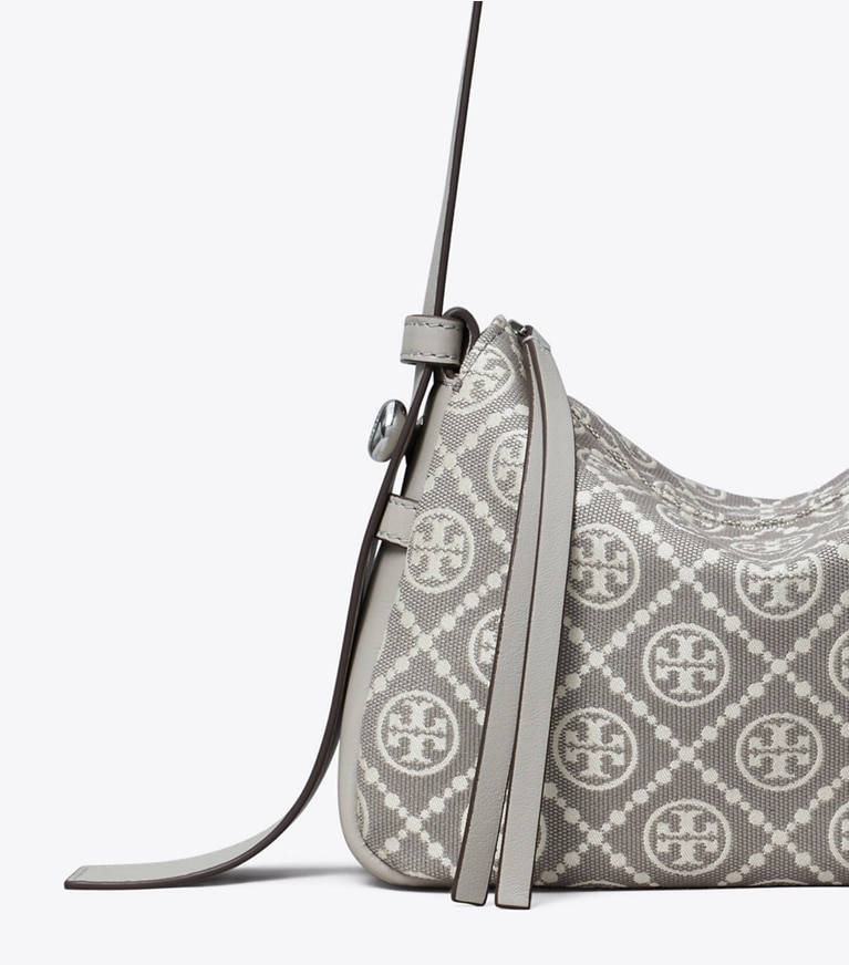 Tory Burch designer shoulder bags Small Romy T Monogram Shoulder Bag in Gray angle