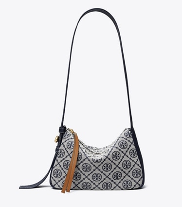 Tory Burch designer shoulder bags Small Romy T Monogram Shoulder Bag in Tory Navy front