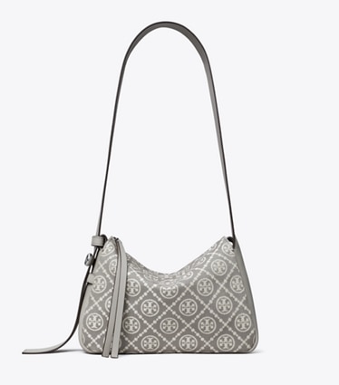 Tory Burch designer shoulder bags Small Romy T Monogram Shoulder Bag in Gray front