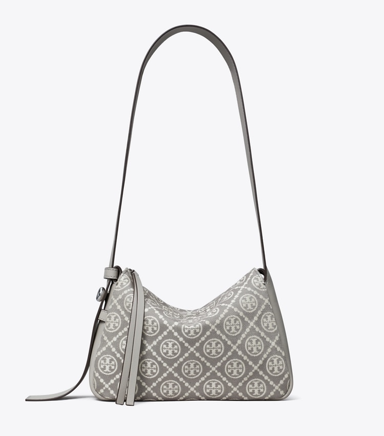 Tory Burch designer shoulder bags Small Romy T Monogram Shoulder Bag in Gray front