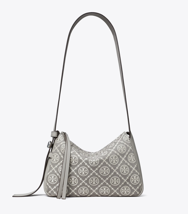 Tory Burch designer shoulder bags Small Romy T Monogram Shoulder Bag in Gray angle