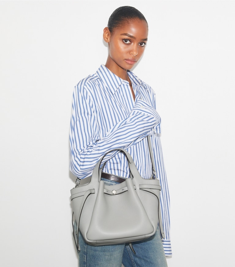 Tory Burch designer トートバッグ ロミー スモールトートバッグ in Light Granite angle