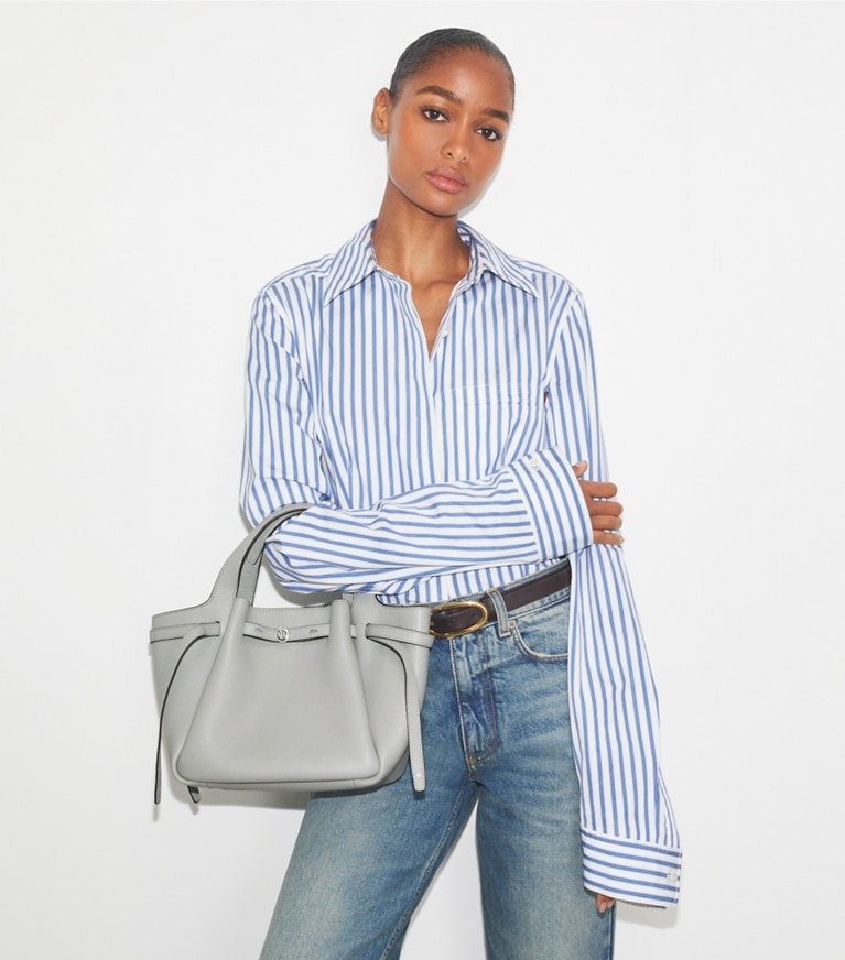 Tory Burch designer トートバッグ ロミー スモールトートバッグ in Light Granite angle