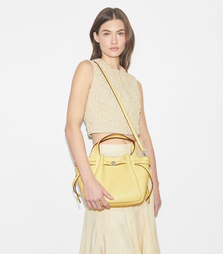 Tory Burch designer tote bags Small Romy Tote in Lemon additional on model