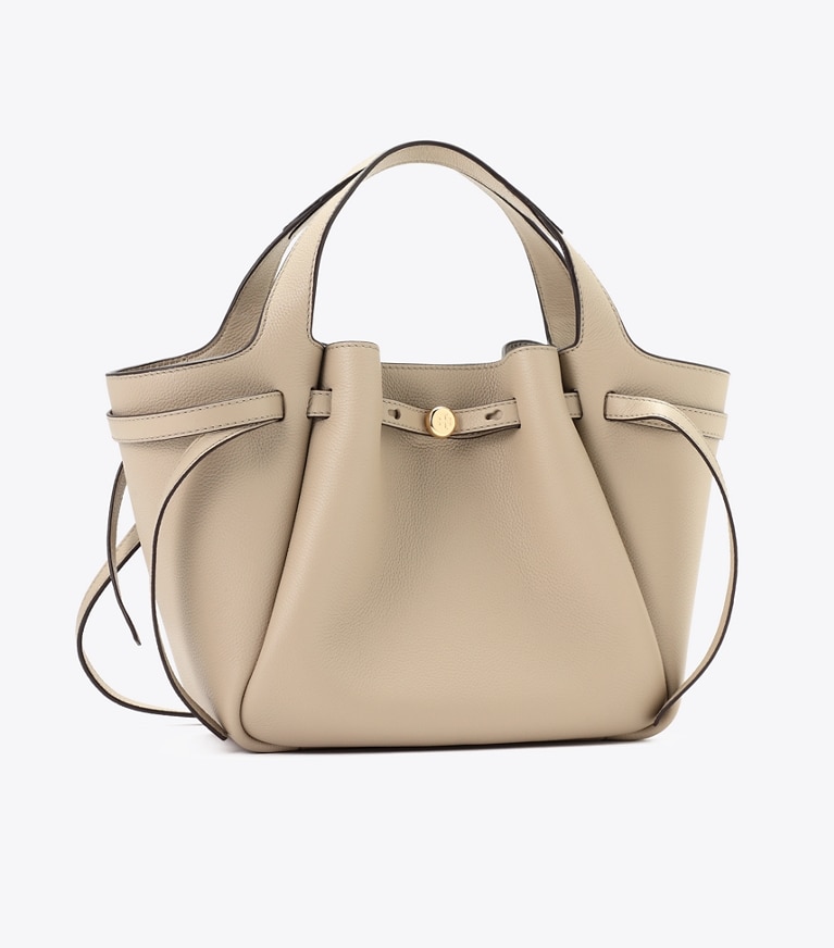 Tory Burch designer トートバッグ ロミー スモールトートバッグ in Light Stone angle