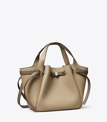 Tory Burch designer トートバッグ ロミー スモールトートバッグ in Soft Cement / Wild Mushroom angle