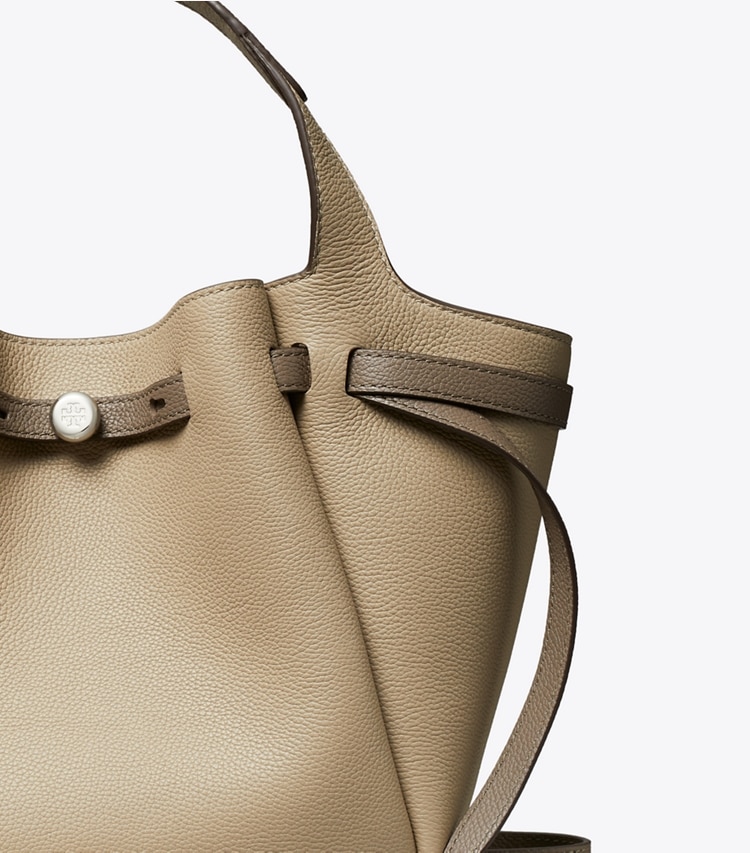 Tory Burch designer トートバッグ ロミー スモールトートバッグ in Soft Cement / Wild Mushroom ディテール