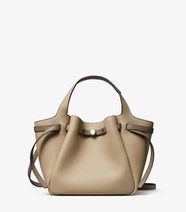 Tory Burch designer トートバッグ ロミー スモールトートバッグ in Soft Cement / Wild Mushroom front