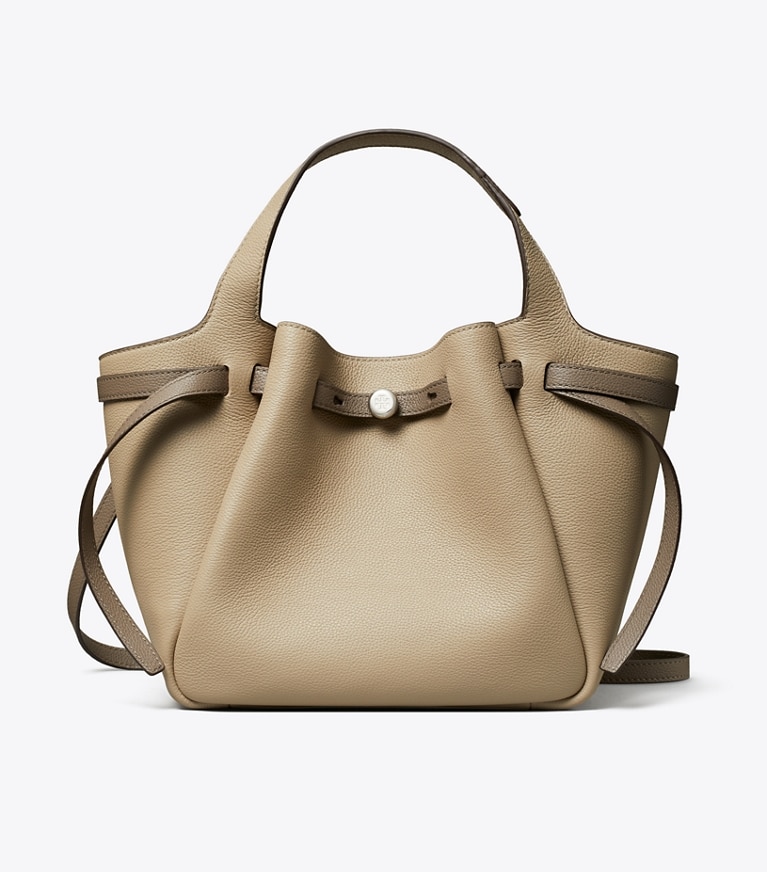 Tory Burch designer トートバッグ ロミー スモールトートバッグ in Soft Cement / Wild Mushroom front