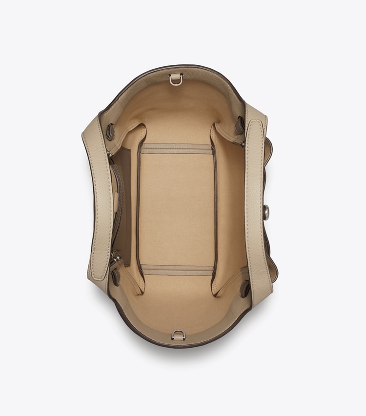 Tory Burch designer トートバッグ ロミー スモールトートバッグ in Soft Cement / Wild Mushroom オーバーヘッド