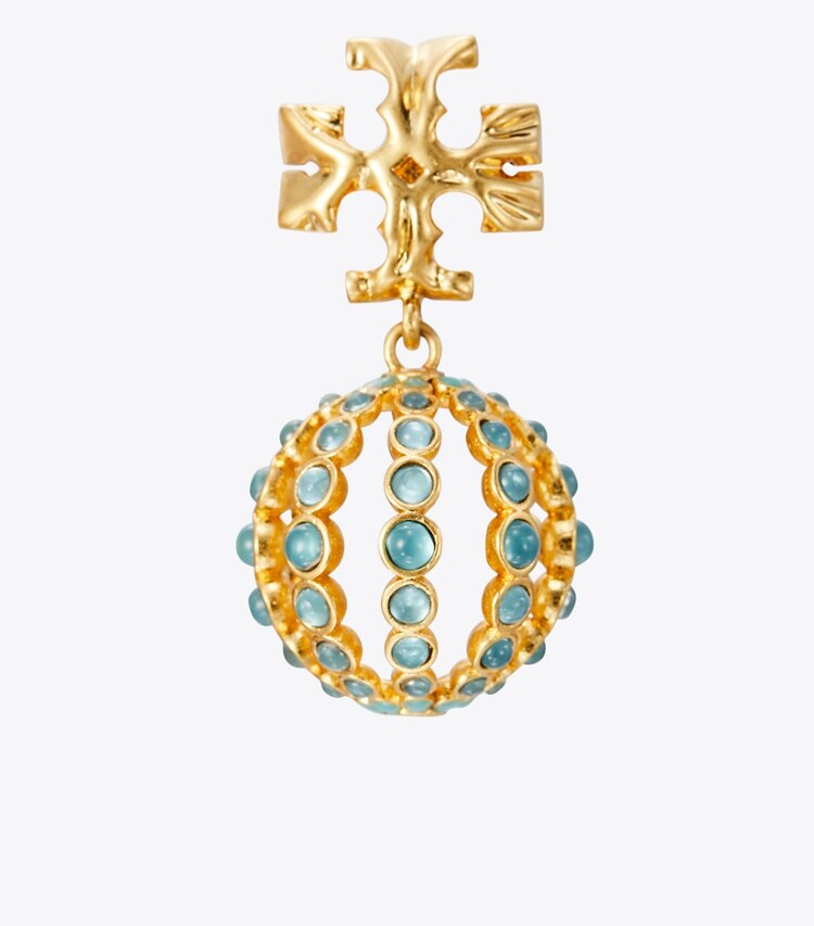 Tory Burch designer earrings Small Roxanne Drop Earring in Rolled Gold/Light Blue detail