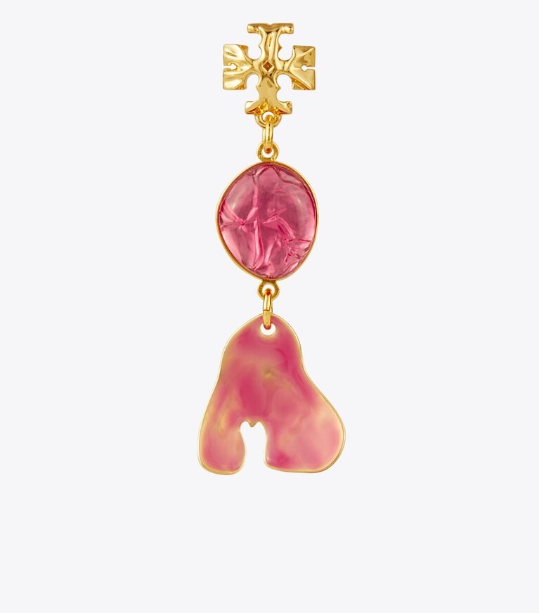 Tory Burch designer earrings Small Roxanne Drop Earring in GOLD / Pink front