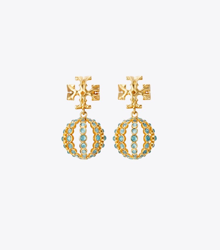 Tory Burch designer earrings Small Roxanne Drop Earring in Rolled Gold/Light Blue front