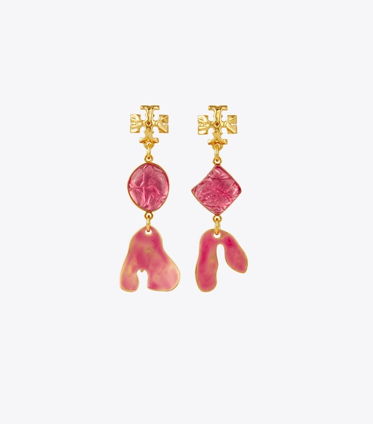 Tory Burch designer earrings Small Roxanne Drop Earring in GOLD / Pink front