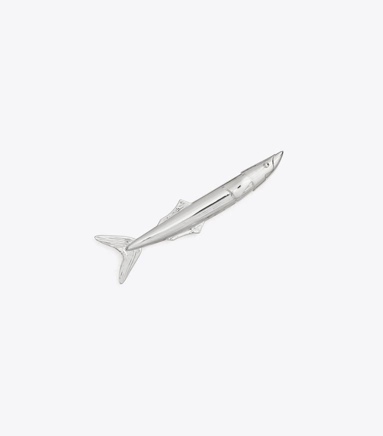 Tory Burch designer hair pins Small Runway Fish Pin in Light Silver front
