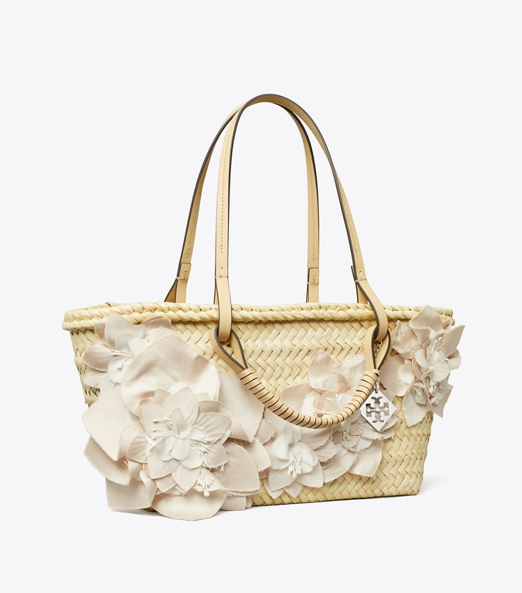 Tory Burch designer tote bags Small Straw Embellished Tote in Natural angle