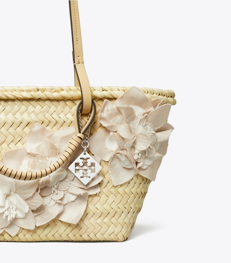 Tory Burch designer tote bags Small Straw Embellished Tote in Natural angle