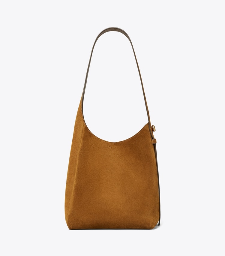 Tory Burch designer hobo bags Small Suede Hobo Bag in Cognac front
