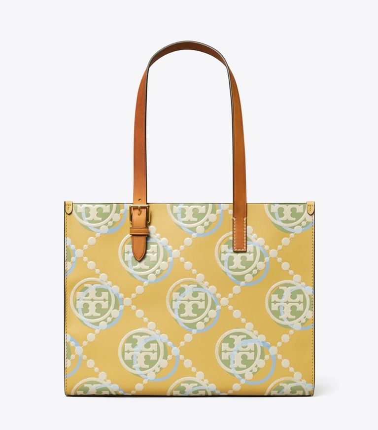 Tory Burch designer tote bags Small T Monogram Contrast Embossed Tote in BEESWAX MULTI angle