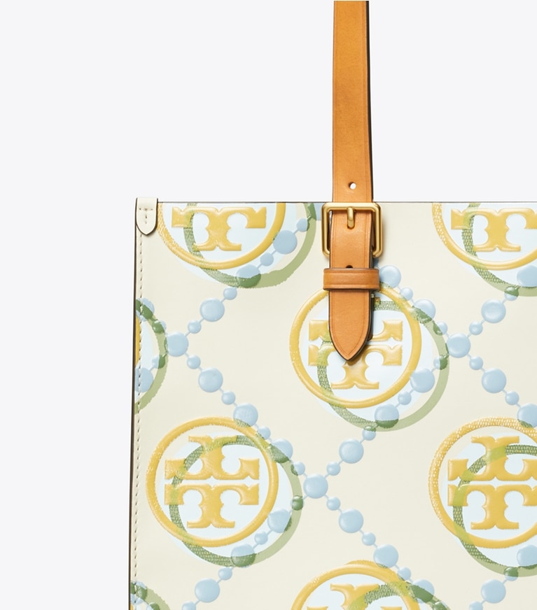 Tory Burch designer tote bags Small T Monogram Contrast Embossed Tote in BEESWAX MULTI angle